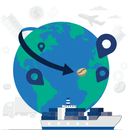 Image of a globe representing global trade and coffee importers